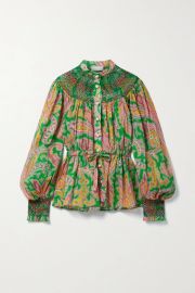 Teddy smocked paisley-print ramie blouse at Net a Porter