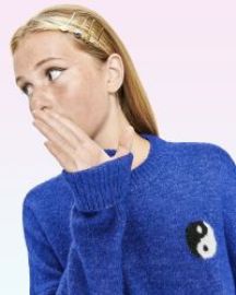 Teen Girls Long Sleeve Yin Yang Cropped Sweater Sugar amp Jade - COOL COBALT at Sugar & Jade