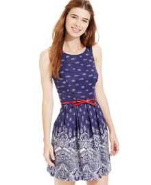 Teeze Me Juniors Printed Belted Dress at Macys