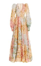 Tempo Disc-Embellished Floral Linen-Silk Gown By Zimmermann at Moda Operandi