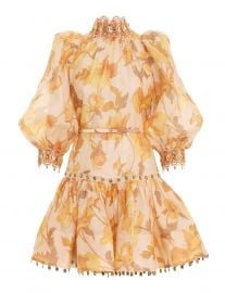 Tempo Rouleau Trim Mini Dress Gold Peonies Online  Zimmermann at Zimmermann