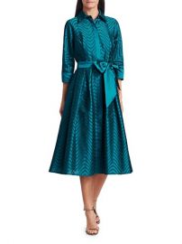 Teri Jon Taffeta Jacquard Lace Eyelet A-Line Belted Shirtdress on SALE at Saks Off 5th