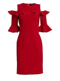 Teri Jon by Rickie Freeman - Stretch Crepe Ruffled Cold-Shoulder Dress at Saks Fifth Avenue