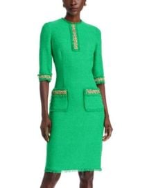 Teri Jon by Rickie Freeman Boucle Multicolor Yarn Trim Raw Edge Finish Dress Bloomingdales at Bloomingdales