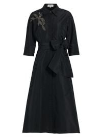 Teri Jon by Rickie Freeman Embellished Taffeta Self Belt Midi Shirtdress at Saks Fifth Avenue