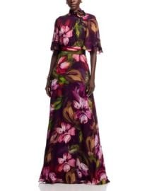 Teri Jon by Rickie Freeman Floral Flutter Sleeve Mock Neck Gown Bloomingdale39s at Bloomingdales