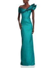 Teri Jon by Rickie Freeman Metallic Jacquard Asymmetrical Ruffle Gown Bloomingdales at Bloomingdales
