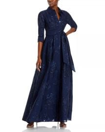 Teri Jon by Rickie Freeman Metallic Jacquard Shirt Dress Gown Bloomingdale39s at Bloomingdales