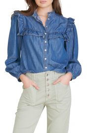 Tes Ruffle Chambray Button-Up Shirt at Nordstrom