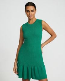 Textured Crew Neck Sleeveless Mini Sweater Dress in Green at Express