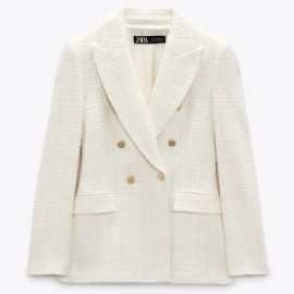 Textured Double Breasted Blazer in Ecru at Zara