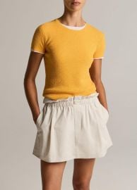 Textured Italian Wool amp Cotton-Blend Short-Sleeve Sweater in Crew Neck at Vince