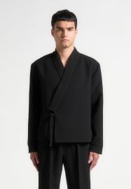 Textured Kimono Wrap Jacket - Black Manire De Voir USA at Manière De Voir