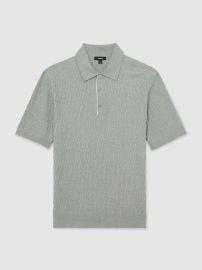 Textured-Knit Half-Button Polo Shirt in Soft Sage - Size XS at Reiss