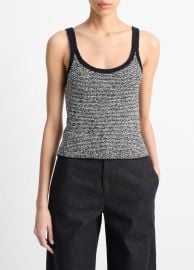 Textured Micro-Stripe Italian Cotton-Blend Sweater Tank in Sweaters at Vince