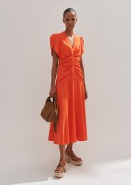 Textured Pleat Front Midi Dress MEEM Orange Zing at Me and Em