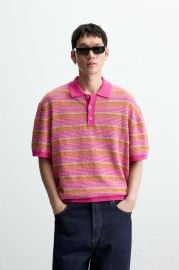 Textured Stripe Knit Polo at Zara