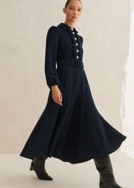 Textured Tailoring Midi Fit and Flare Dress MEEM Navy at Me and Em