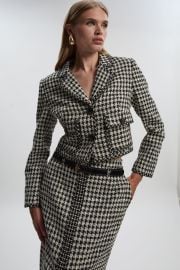Textured Tweed Pocket Front Tailored Cropped Jacket at Karen Millen