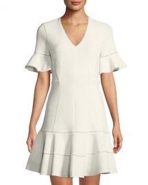 Textured V-Neck Flounce Dress by Rebecca Taylor at Last Call