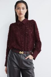 Textured-weave Shirt - Burgundy - Ladies HampM US at H&M