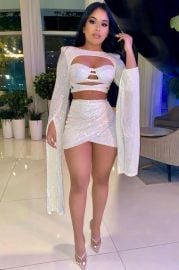 That Glimmer Glow Sequin Skirt Set - WhitePink Matching Sets at Fashion Nova