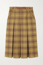 The Adriana leather-trimmed pleated checked wool skirt at Net a Porter