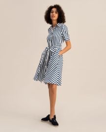 The Amalfi Stripe Silk Shirtdress with Belt at LilySilk