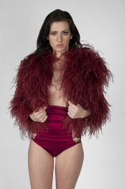 The Angry Ostrich Coat in Merlot at Bex NYC