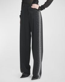 The Attico Jagger High-Rise Strass Side-Stripe Straight-Leg Pants at Neiman Marcus