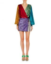 The Attico Long-Sleeve Sweetheart-Neck Sequin Mini Cocktail Dress at Neiman Marcus