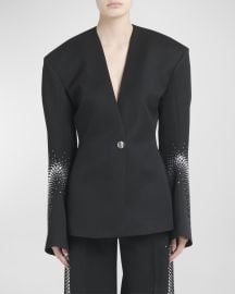 The Attico Strass Embellished Curved-Sleeve Single-Breasted Blazer Jacket at Neiman Marcus