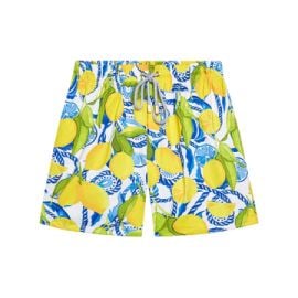 The Bossitano - Lemon Print Designer Swim Trunks by at Kenny Flowers