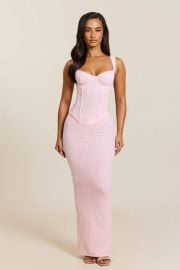 The Cinched Lace Corset Maxi Set in Baby Pink at Mars the Label