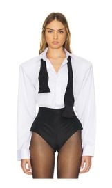 The Dolls House Toni Bow Tie Shirt In White at Revolve