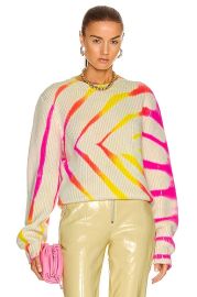 The Elder Statesman Chunky Rib Cashmere Crew Sweater in Ivory Neon Pink Tangelo New Yellow FWRD at Forward