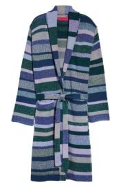 The Elder Statesman Robe Stripe Belted Cashmere Cardigan in Blue Multi Stripe  at Nordstrom