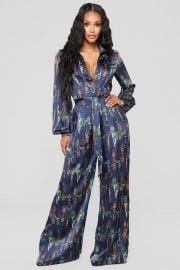 The Entertainer Satin Jumpsuit - Navy Jumpsuits at Fashion Nova