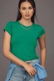 The Evan Short Sleeve Raw Edge Baby Tee at Anthropologie
