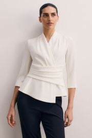 The Fold London Clever Crepe Belleville Mid Sleeve Top in Ivory at The Fold London