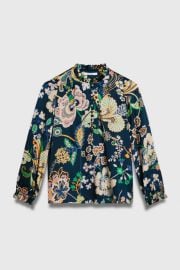 The Fold London Tierney Blouse Navy Silk Satin Made With Liberty Fabric at The Fold London