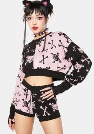 The Grave Girls Kitty Cat Knit Lounge Set - PinkBlack at Dolls Kill