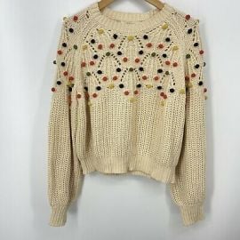 The Great Sweater Womens Size 2 Medium Knit Pom Pom Ivory Chunky Crew Neck at eBay