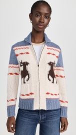 The Great The Shawl Collar Full Zip Sweater in Moose Track Fair Isle at Shopbop