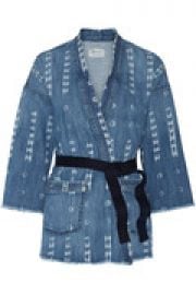 The Kimono printed stretch-denim jacket at The Outnet