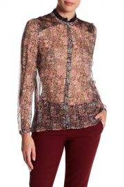 The Kooples   Lace Trim Floral Print Silk Shirt   Nordstrom Rack at Nordstrom Rack