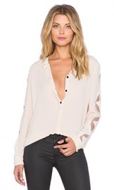 The Kooples Crepe Shirt With Lace Inserts On The Sleeves And Shoulders in Nude at Revolve