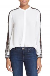 The Kooples Lace Inset Crepe Blouse at Nordstrom