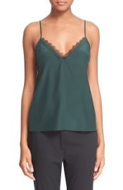 The Kooples Lace Trim Cr  pe de Chine Camisole green at Nordstrom