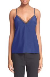 The Kooples Lace Trim Cr  pe de Chine Camisole in Blue at Nordstrom